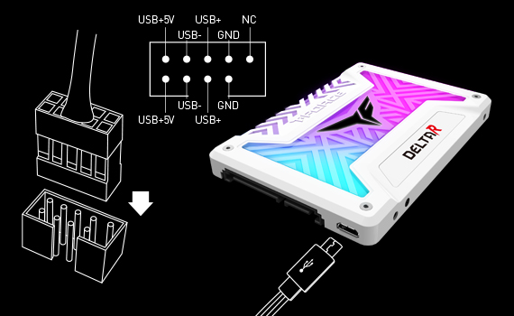 T-FORCE DELTA R RGB SSD (RAINBOW) USB 9PIN header